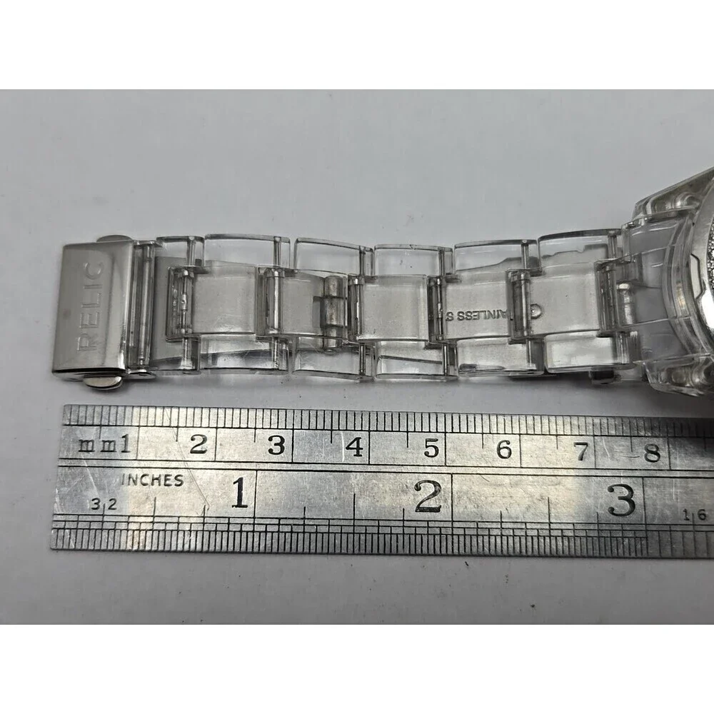 Relic Watch Women 38mm Pave Silver Tone White MOP Dial ZR11904 New Battery
